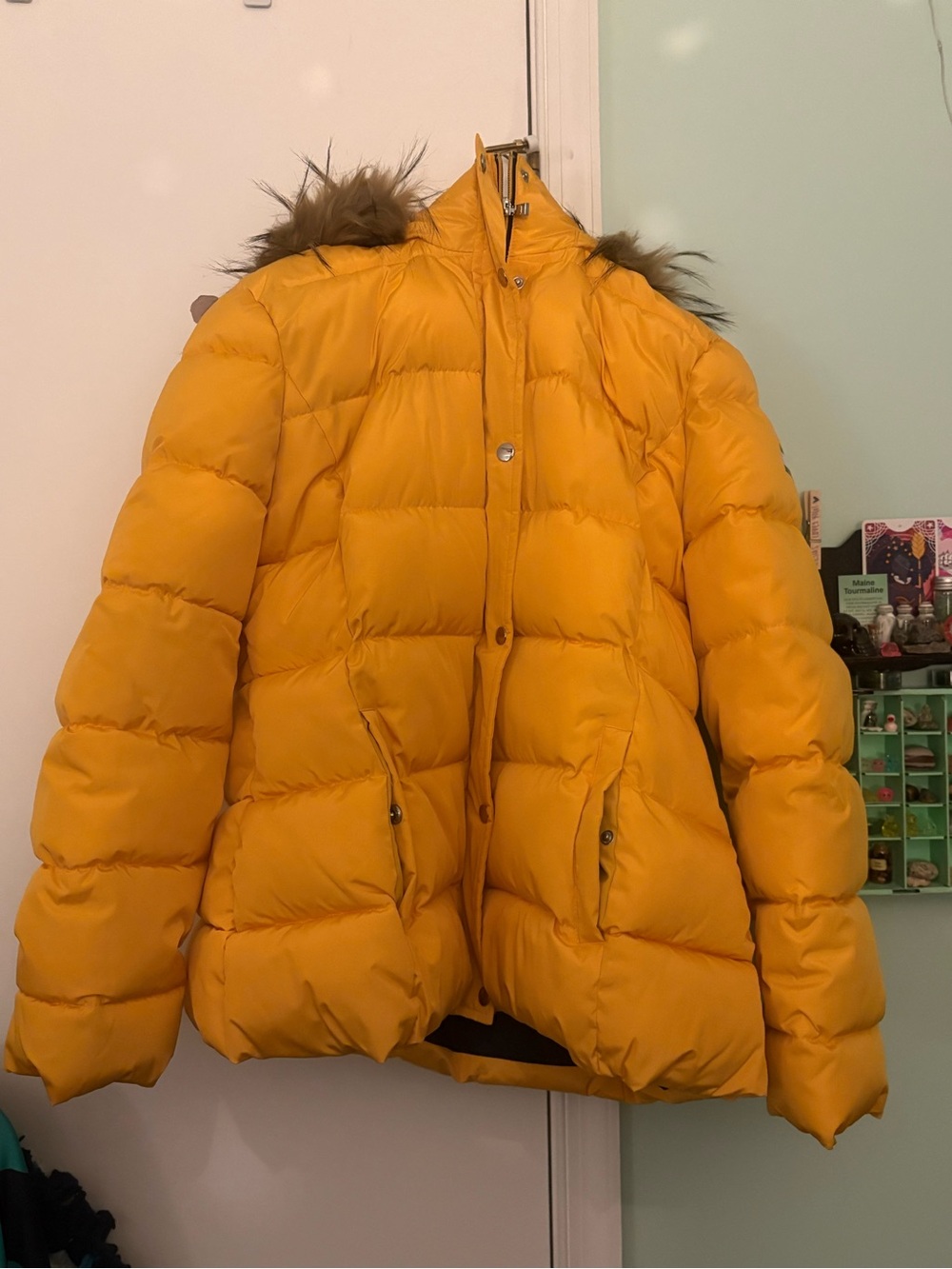 Yellow Puffy Down-Style Winter Jacket with Faux Fur Trim - Tommy Hilfiger